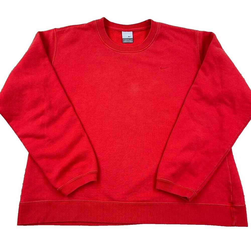 Vintage Nike Sweatshirt Boys Large Red Crew Neck Sweater Y2K 2000s Youth Swoosh